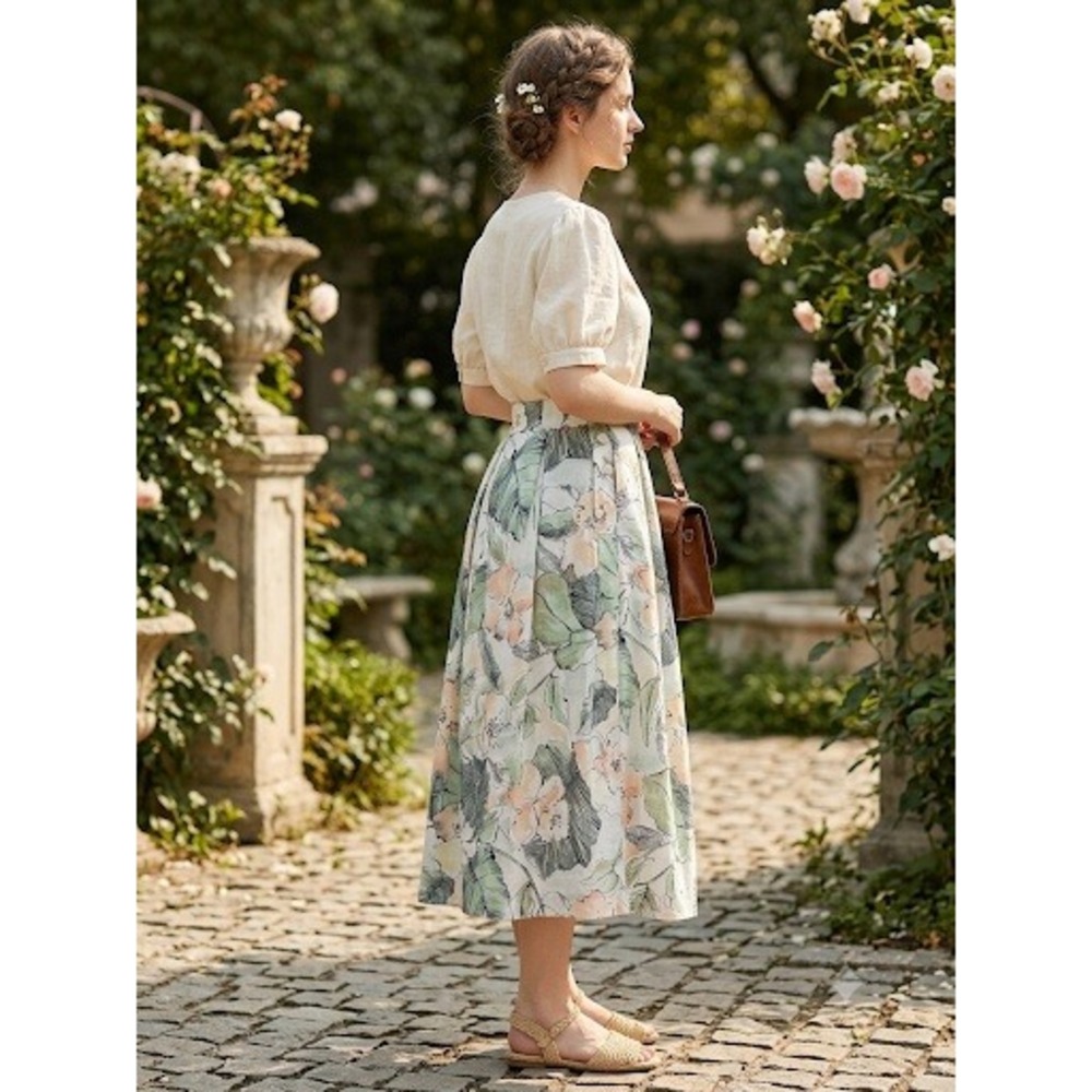 Vintage Danielle B. Floral Midi Skirt 80s Pleated Skirt Midi Size 6 Cottagecore
